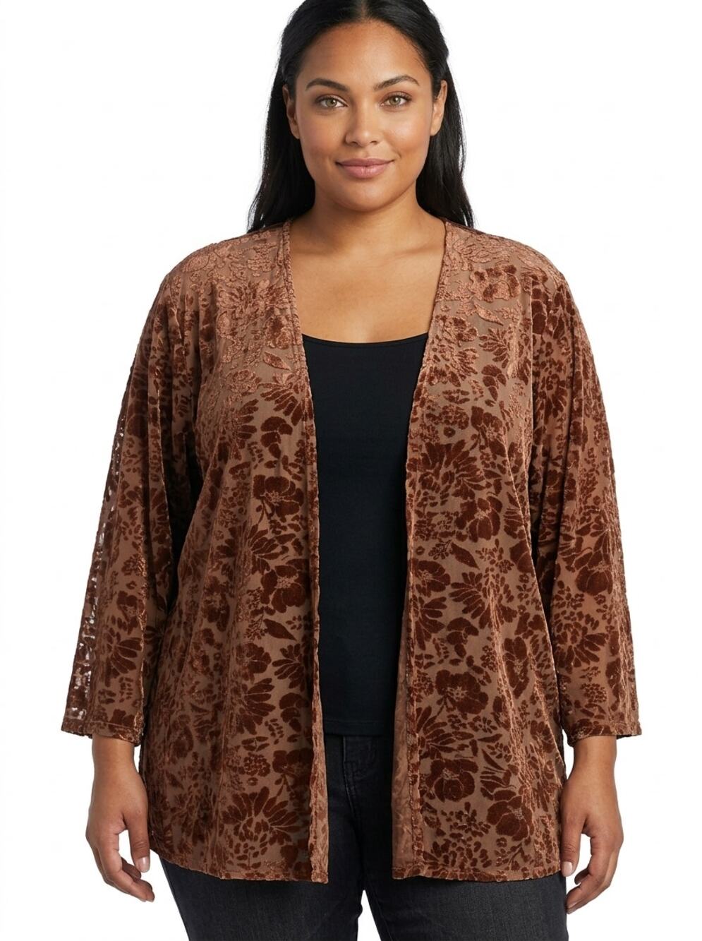 Earthbound Trading Co Floral Burnout Velvet Kimono Cardigan Women Size XL